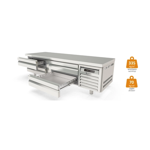 Mesa Fría KBR-47-R290, GN 2/1 y GN 1/1, refrigeración bajo cocina - KBR-47-R290