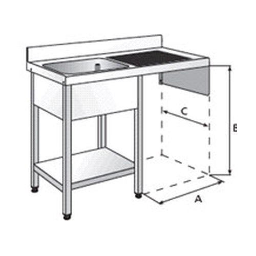 Mesa com Pia para Lava-louças, LVV-50, Aço Inoxidável, Direita - LVV-50